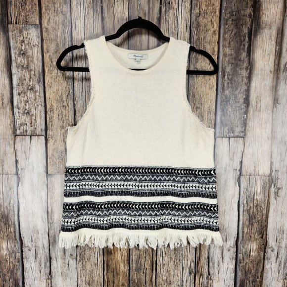 Women's White and Black Fringe Hem Top - Picture 13 of 13